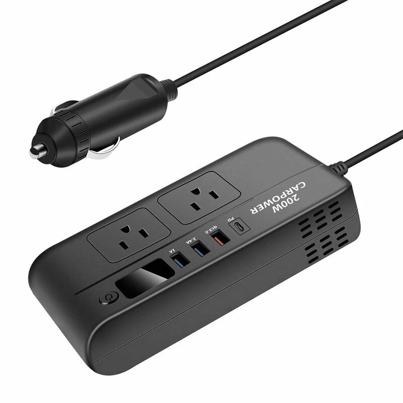 Car Power Converter 200W 12V to 220V/110V Car Inverter with PD/QC3.0 USB Ports LED Digital Display Multifunctional Car Power Converter Socket (image for) Car Power Converter 200W 12V to 220V/110V Car Inverter with PD/QC3.0 USB Ports LED Digital Display Multifunctional Car Power Converter Socket
